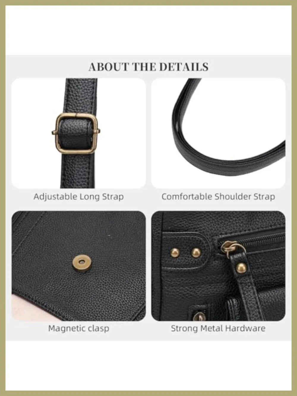 PU Leather Crossbody Bag with Adjustable Strap Multi Pocket Purse